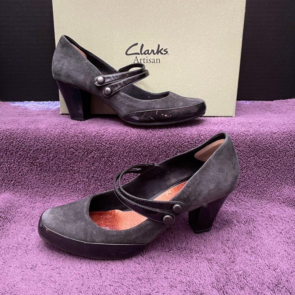 Clarks Pewter Diamond Sparkle Mary Jane with Black Patent detailing
